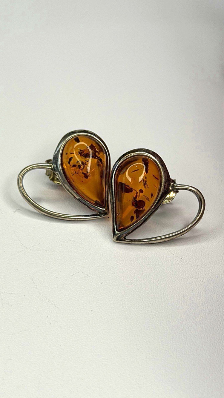 Heart 925 Sterling Silver Amber Earrings